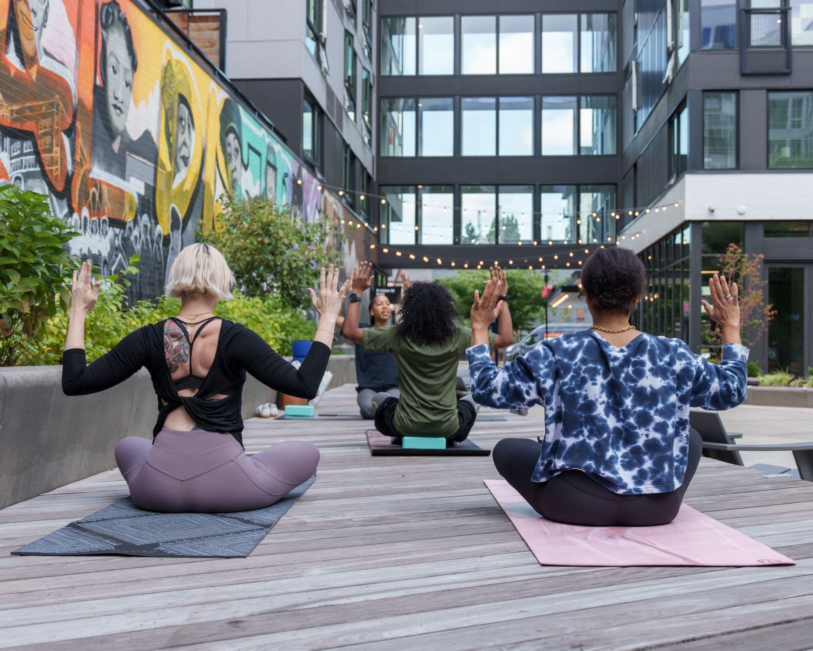 An outdoor group wellness session